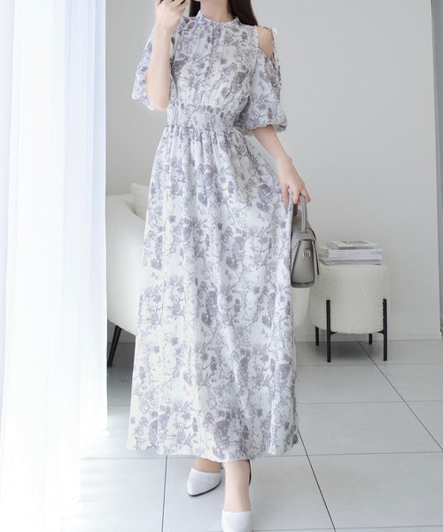 OBLI♡マーガレット柄ワンピース OBLI♡マーガレット柄ワンピース OBLI水色小花柄上品ロングワンピースMS10