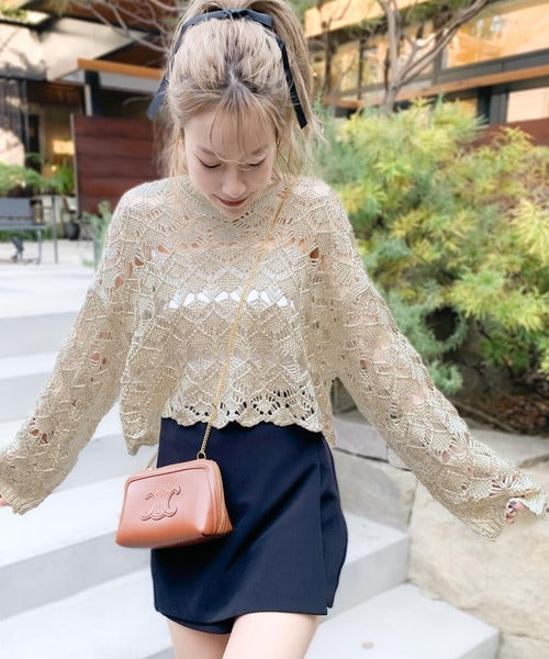 mily bilet】程よい大人の甘さ。透かし編み2wayクロシェニット