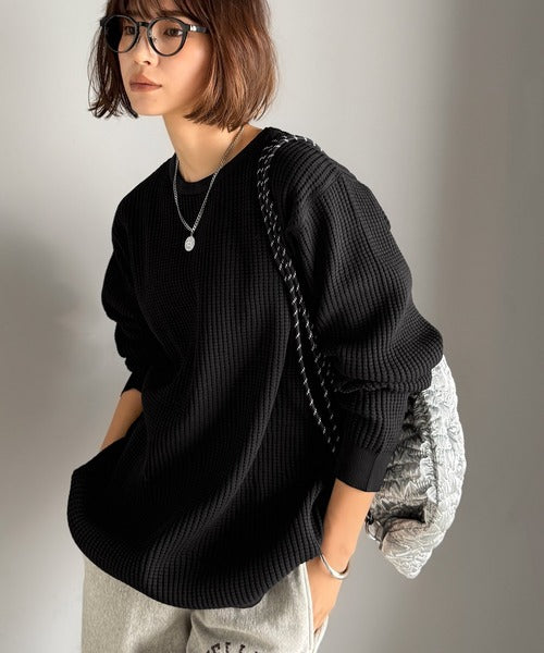 D&G ブラック サーマルニット サーマル編みニットヘンリーネックミリタリージープセーター MONO-MART