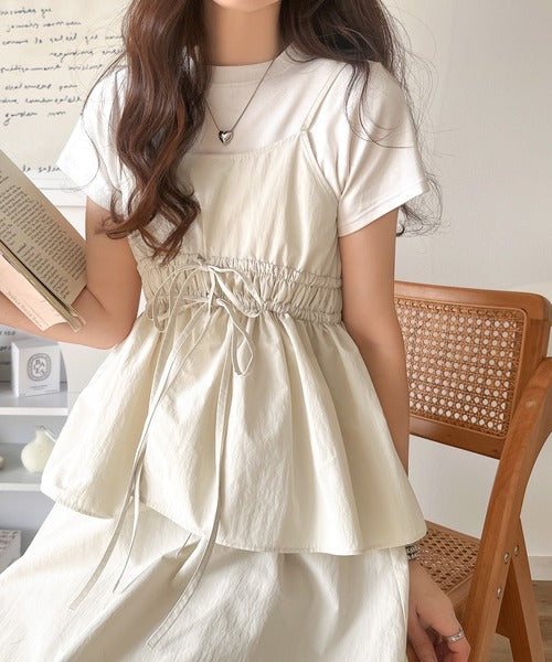 1枚で即、旬顔。フェイクレイヤードギャザーキャミワンピース