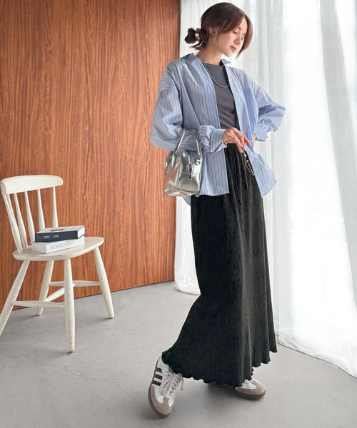 微光沢素材が叶える大人の余裕。ウエスト2wayふんわり楊柳プリーツ