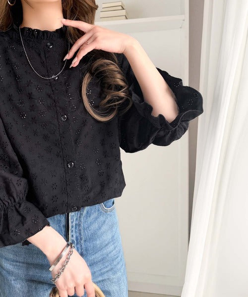 Me couture by me 花柄刺繍 ブラウス 綿100% 新品未使用 SETUP】花刺繍