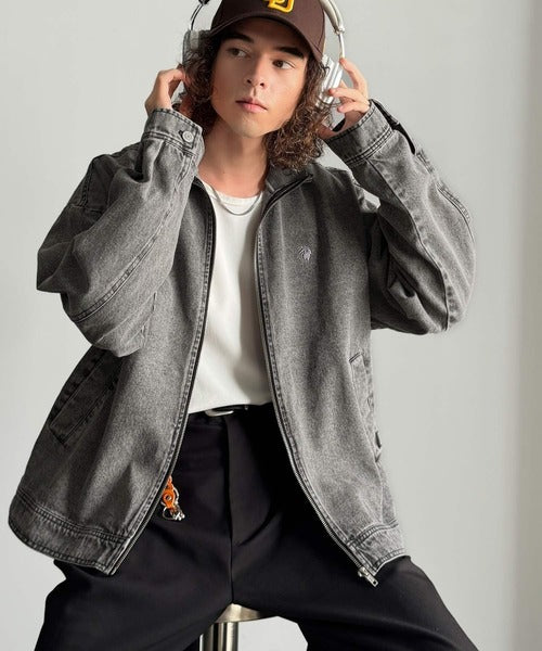 Classical Origin】Vintage-Washed High-Neck Denim Jacket