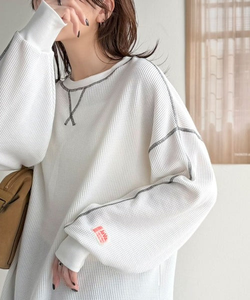 JaVaジャバ 別注》シンプルなのに格上げ。2way配色ワッフルロンTee