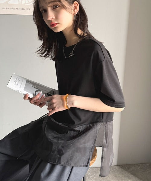 春夏に涼しさ引き立てる透け感が◎裾シアー切り替えライトダンボール