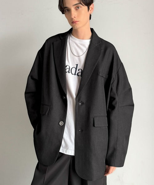 shellerヘリンボーンオーバーサイズジャケット 羽織るだけでキマる。袖タックヘリンボーンオーバーサイズジャケット