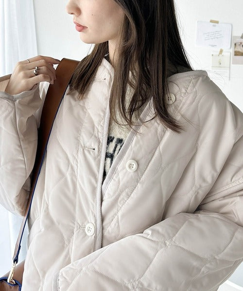 JaVaジャバ コラボ》大人のこなれ感。ノーカラーキルティングコート
