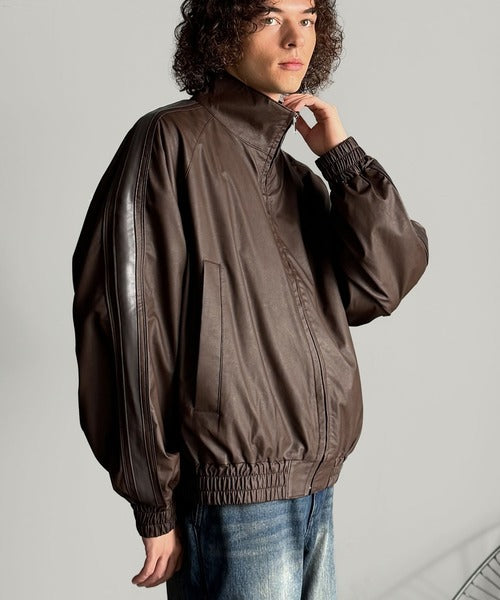 Classical Origin】High-Neck Leather Track Jacket／ハイネックレザー