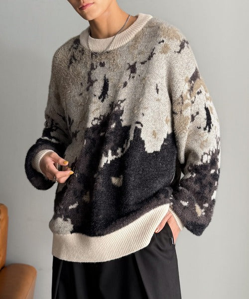 classical origin】ニュアンス柄Wジャガードシャギーニット／Nuanced