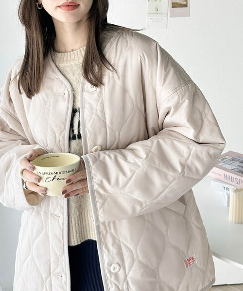 JaVaジャバ コラボ》大人のこなれ感。ノーカラーキルティングコート