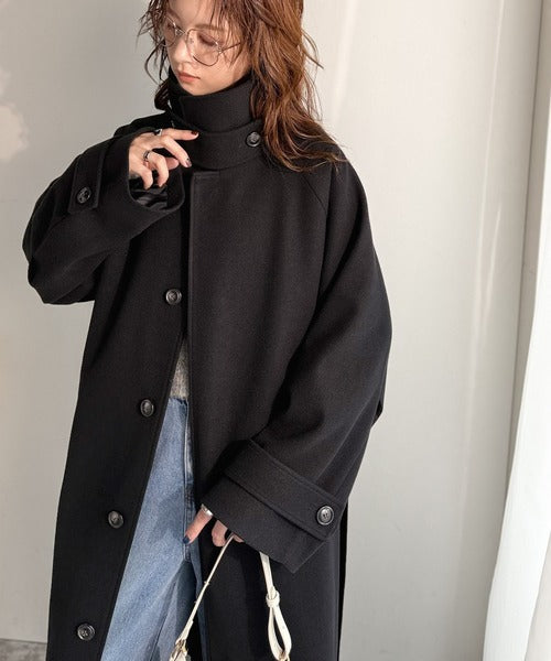 360度上品魅せ。衿2way比翼スタンドウール調ステンカラーコート