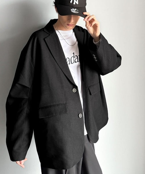 羽織るだけでキマる。袖タックヘリンボーンオーバーサイズジャケット