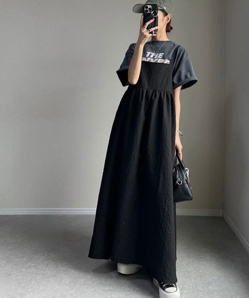 後ろ姿も可愛く盛れちゃう♪サッカー素材バックリボンフレアキャミ