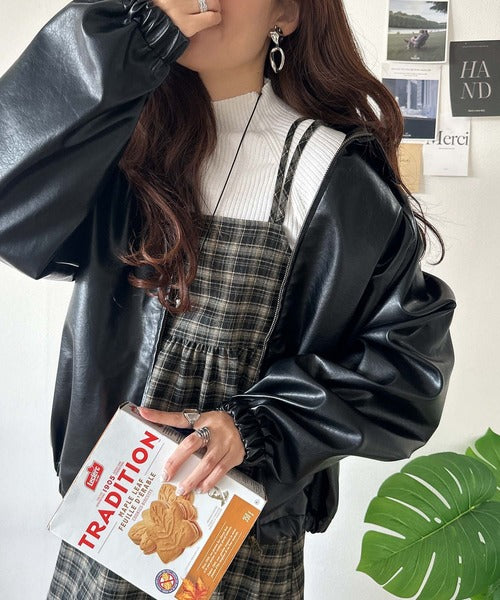 微起毛素材で秋冬にぴったり♪チェック柄ダブルストラップバックリボン