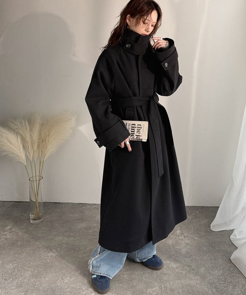 360度上品魅せ。衿2way比翼スタンドウール調ステンカラーコート