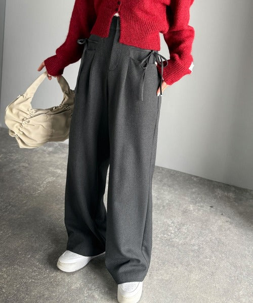 Mielさま専用 mily bilet】インして映える♪タック入りリボンストレートワイド