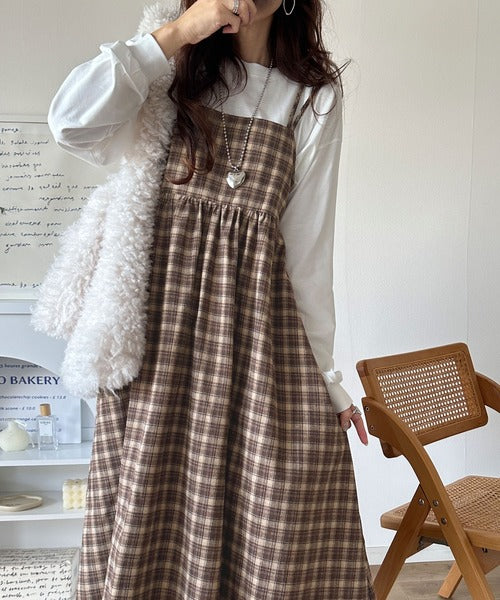 【最終値下】エミキュ♡いちごチェックキャミソールワンピ＆カチューシャ・セット♡ 最終値下 エミリーテンプルキュート♡いちごチェックキャミソール