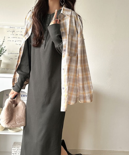 よむなな　2way リブロングワンピース 長袖 36 前後2WAYハーフジップ長袖ワンピース[品番：GERW0010348]｜GeeRA