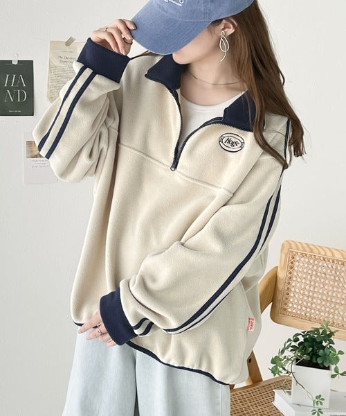 JaVa ジャバコラボ》旬なレトロスポーツ。刺繍フリースアノラック