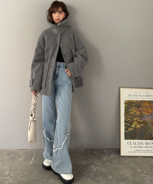 JaVaジャバコラボ》纏う大人ボアが包み込む♪ボアショートブルゾン