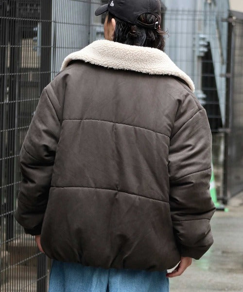 Javaジャバコラボ》軽くてあったか。襟ボアスエード中綿ジャケット