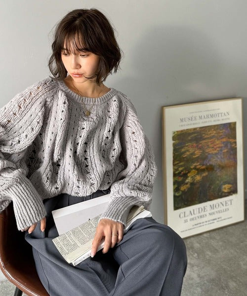 着るだけで上級者見えが叶う1枚♪ポコポコ透かし編みニットPO