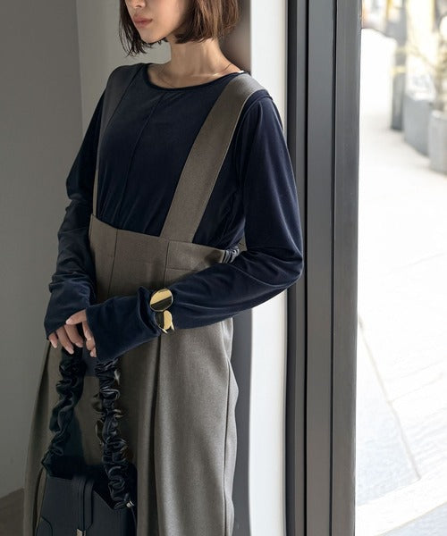 楽にシルエット美人。ワンタックワイドシルエットサロペットパンツ