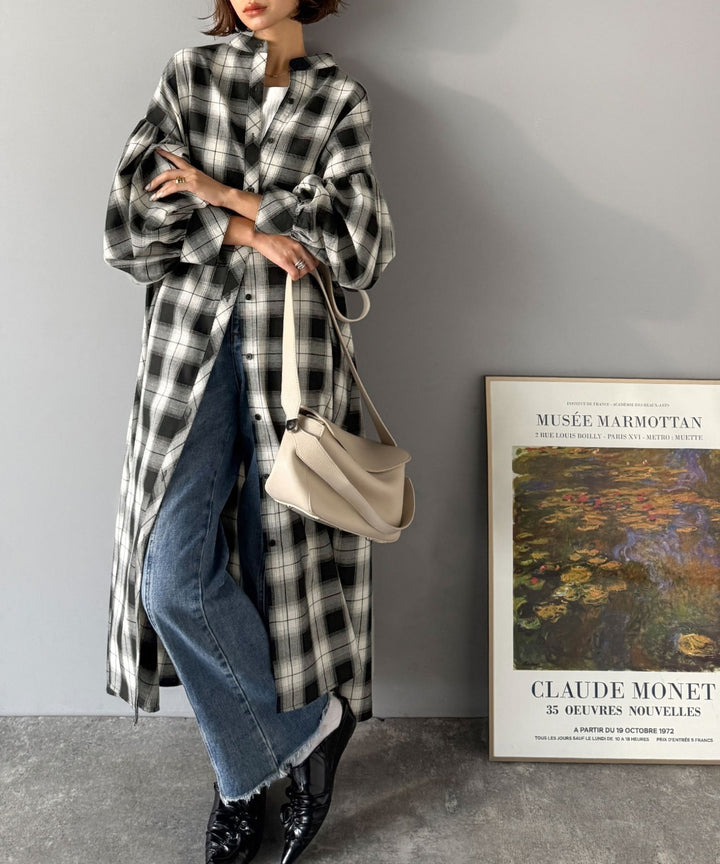 着方自在でロングシーズン活躍◎柄アソートバンドカラービッグシャツ