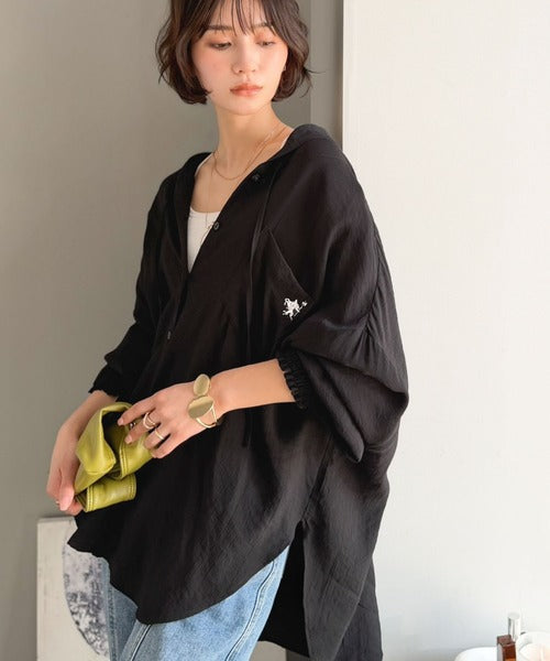 【11/8まで出品！】willfully オケージョン　ブラック　シアー　長袖 接触冷感機能付き】冷感＆シアー素材で涼しく彩る。胸刺繍フード付き