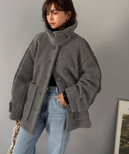 JaVaジャバコラボ》纏う大人ボアが包み込む♪ボアショートブルゾン