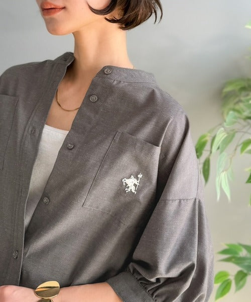 25SS 極美品 ベイジ リネン混 オールインワン カーキ バンドカラー S 涼やかリネンで、こなれたきちんと感。リネン混バンドカラーダブル