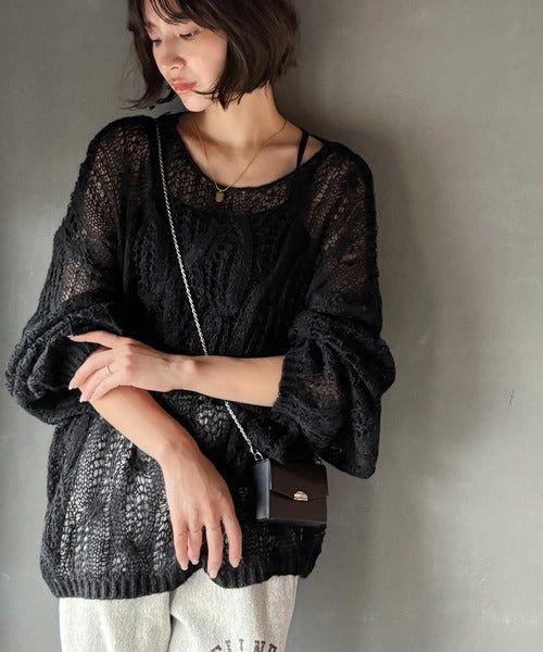 tricot COMMEdesGARÇONS archive 手編みニットケープ ゆるっと抜け感漂う！透かし編みケーブルオーバーサイズニット（長袖