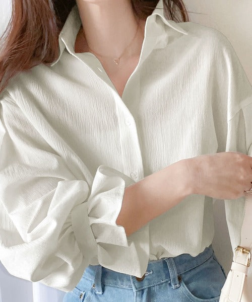 大人にアップデート。綿100%楊柳袖ボリュームシャツ ce1020059 大人にアップデート。綿100%楊柳袖ボリュームシャツ ce1020059