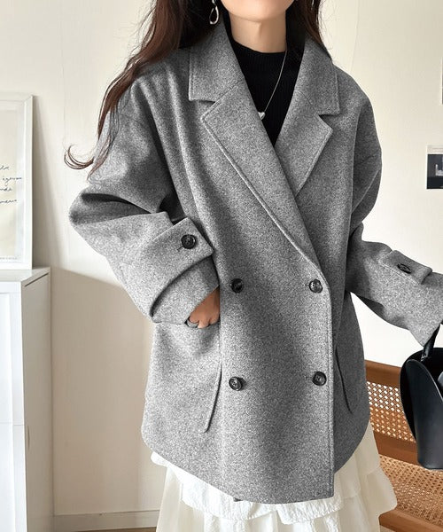 トレンドを先取り♪こなれ感UP、ダブルボタンジャケットメルトンコート