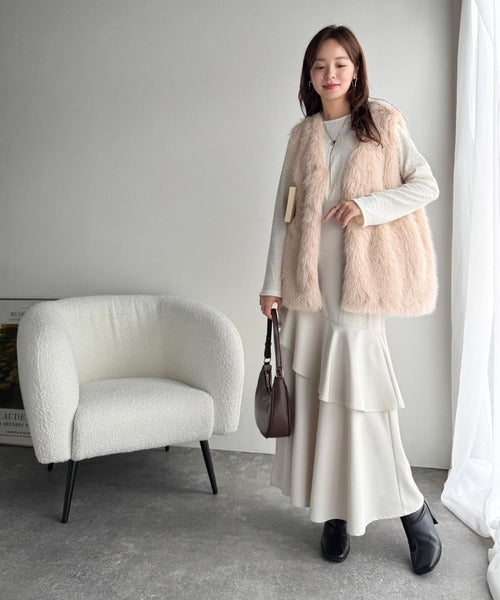 高級感をレイヤード。ふわふわミックスシャギーファーベスト ce1010457