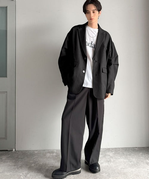 羽織るだけでキマる。袖タックヘリンボーンオーバーサイズジャケット
