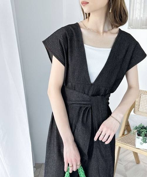 ヤッコマリカルド デニムワンピース ジャンパースカート Vネック 通年