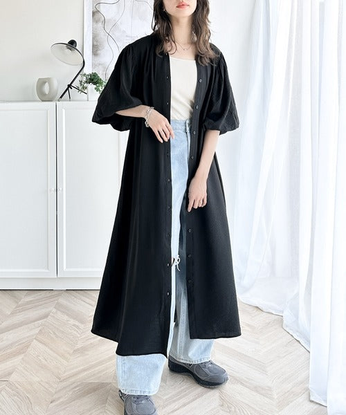 大人の華やかさ。前後2wayボリュームスリーブロングシャツワンピース