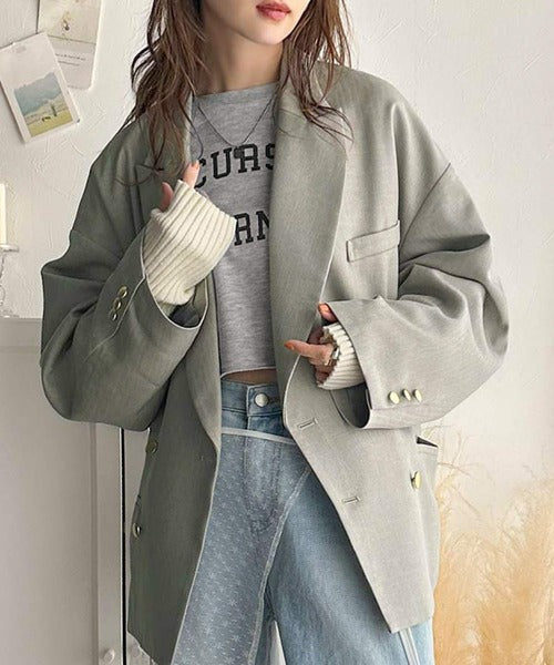 フランスeffe 製プルオーバー ジャケット L 気軽に羽織れる大人のブレザー。サイドスリットオーバーサイズ ダブル