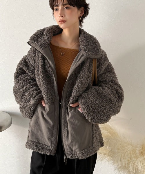 JS AIR17 PERFORMER 美品　【手渡し限定】 JaVaジャバコラボ》ぬくぬく愛らしい◎プードルボア×ナイロン異素材