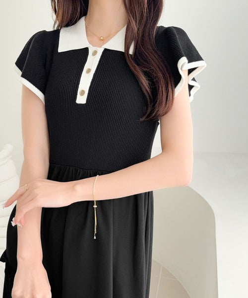 mily bilet】スタイルアップの極み！フィット＆フレアな大人ポロ襟