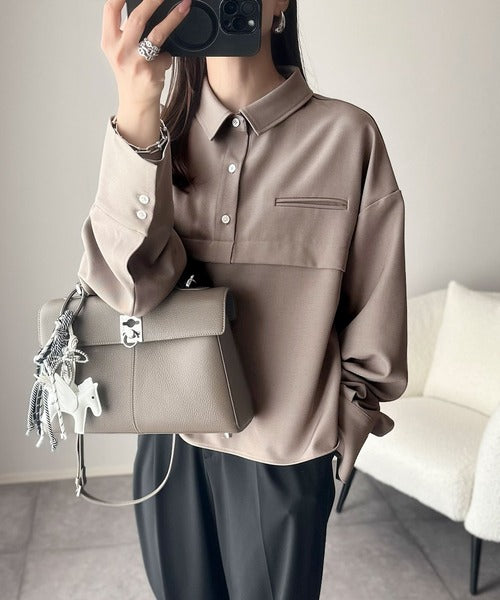 JaVaジャバコラボ》抜け感◎スキッパー衿切り替えデザインワイド