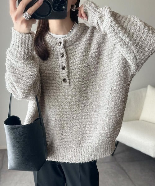 ふんわり愛されスタイル♪前後2wayヘンリーネックニット（長袖