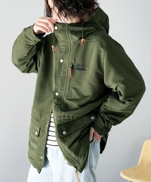 family+】《JaVa ジャバコラボ》3WAYミドル丈無地マウンテンパーカー