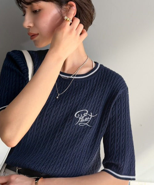 ドルチェ&amp;ガッバーナ　サマーニット　半袖　ロゴ　黒 DOLCE&GABBANA (ドルチェ ＆ ガッバーナ) ロゴプリント＆刺繍 クルー
