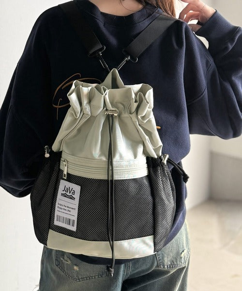 JaVa ジャバコラボ》毎日の相棒バッグ！メッシュ使い巾着2WAYリュック