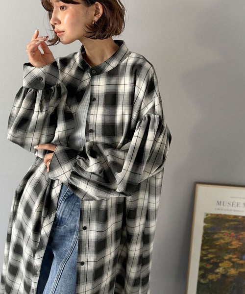 着方自在でロングシーズン活躍◎柄アソートバンドカラービッグシャツ