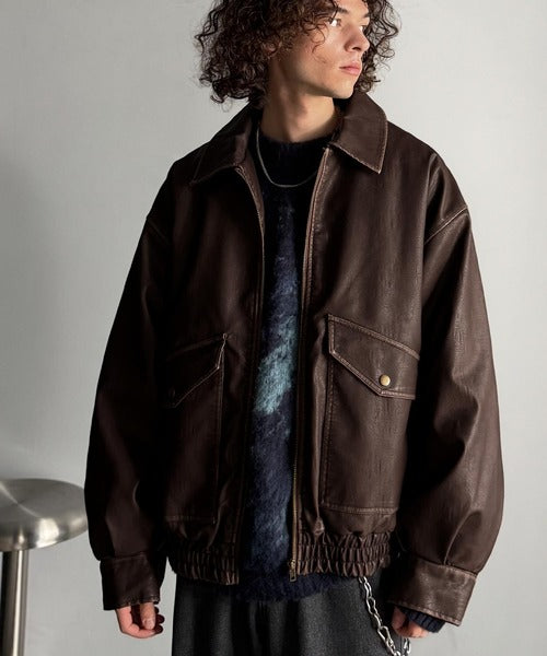 【22時まで値下げ】VINTAGE LEATHER ブルゾン　サイズ2 Classical Origin】「Sランクアイテム。」ヴィンテージレザー中綿入り