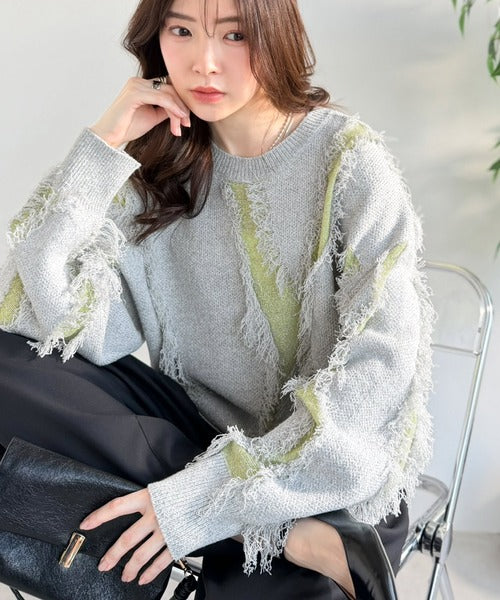 お洒落なKENZOの襟アレンジ　フリンジニットセーター KENZO(ケンゾー) 24SSBOKE FLOWERセーターFD55PU3803LD FD55PU3803LD