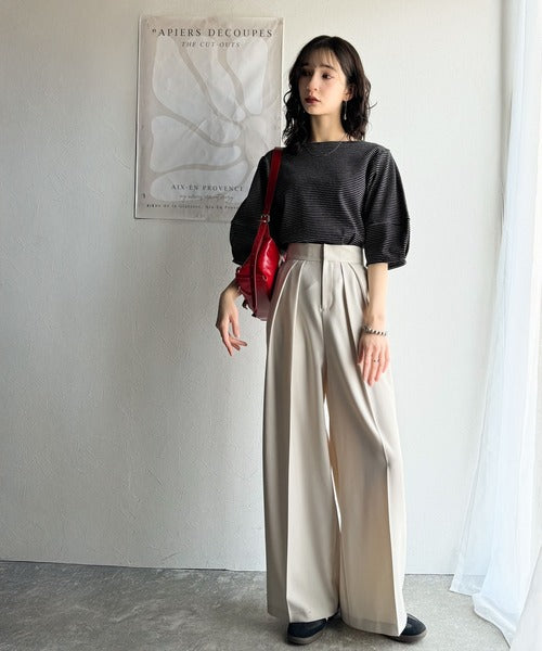 華奢見えを叶える！前後2wayランタンスリーブミニボーダートップス（5